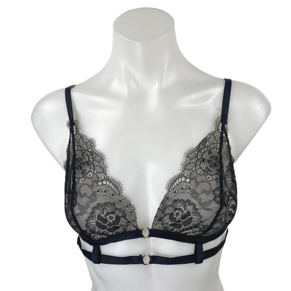 NEW Intimissimi Black Floral Lace Strappy Cami Camisole Lingerie Bra Top Sz 36B - Picture 1 of 5